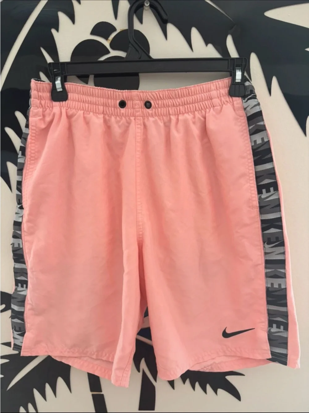 Nike Pink Shorts with Black Swoosh and Grey Side Tape